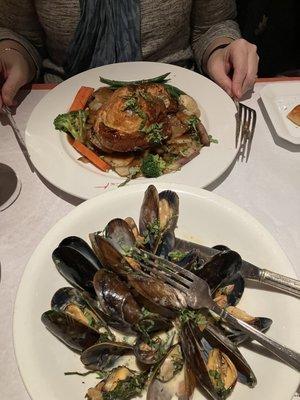 Beef Wellington and the mussels