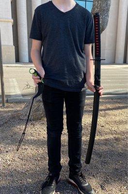 13 year old returning to the store with the sword & knife they sold him.