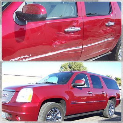 GMC Yukon before and after repairs.