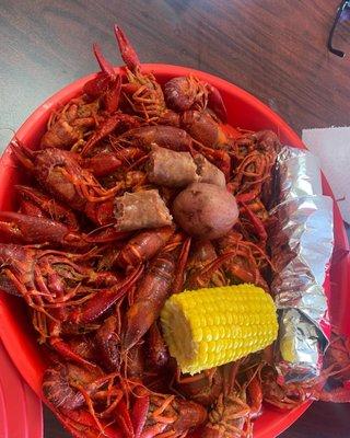 3 pound Crawfish with extra sausage & boudin