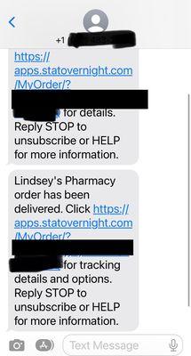 A text message letting me know that my order was delivered.