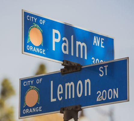 The Orange Home Grown Farmer's & Artisan Market is on the corner of Palm and Lemon in Orange, California