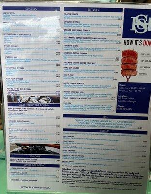 Shuckers' menu