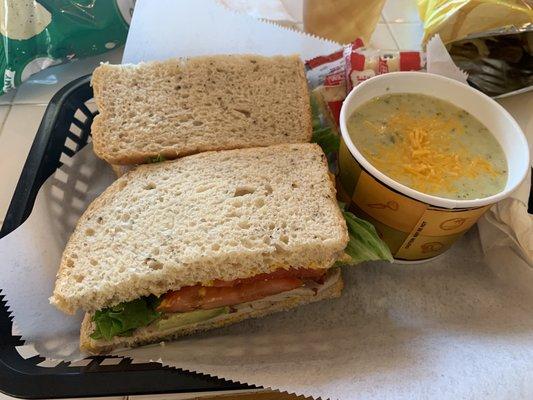 Turkey focaccia and soup of the day: broccoli cheddar!