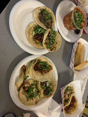 Tacos, tamale and caldo