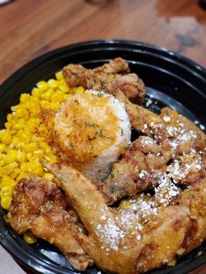 Garlic Butter wings with rice corn