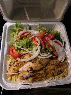 Grilled catfish, rice and a salad $15 ;)