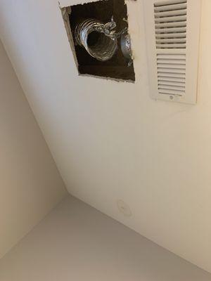 Ceiling leak and water spot in back edge near wall also needs to be repared.