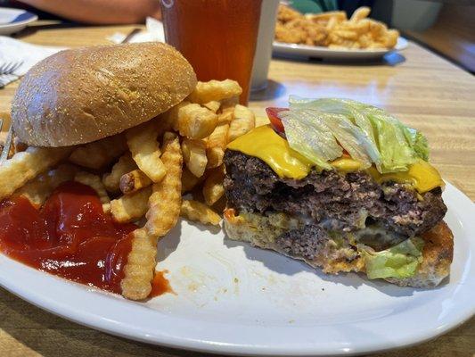 The George burger with French fries and sweet tea