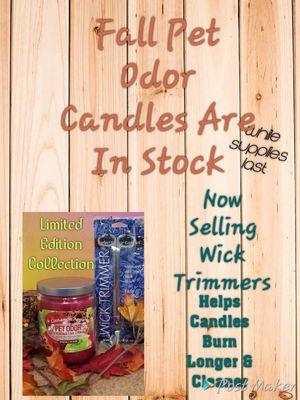 Pet Odor Candles are great for removing pet and other household odors. 
Regular and seasonal Limited Editions.