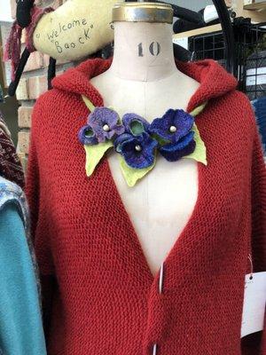 Gorgeous cardigan with felted flower necklace