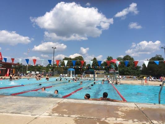 Lanes obstructed for lap swimmers.