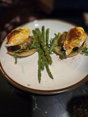 Eggs Benedict and crab cakes