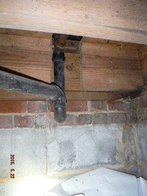 Band joist of the house was cut when plumbing drain was installed