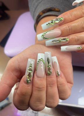 Blinged Acrylic Nails w/French Tips and Nail Gems