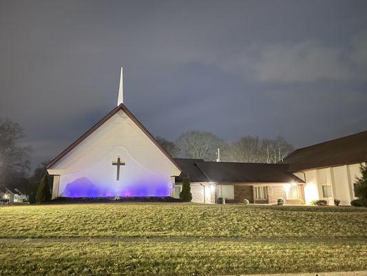 Sanctuary, library, book, study, meeting, rooms, music room, all attached to large fellowship hall.