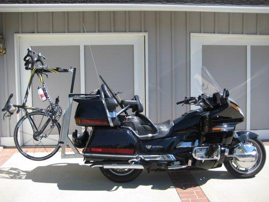 Jim fabricated the bike rack and beefed up the frame to handle the weight