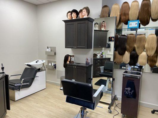 Wig fitting room inside the new Wellness Center.