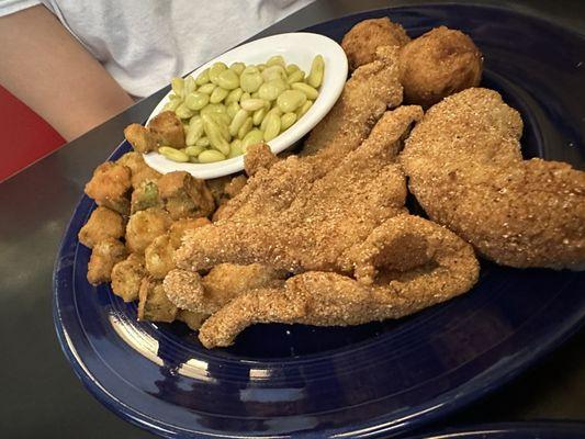 Catfish and butterbeans and great okra!