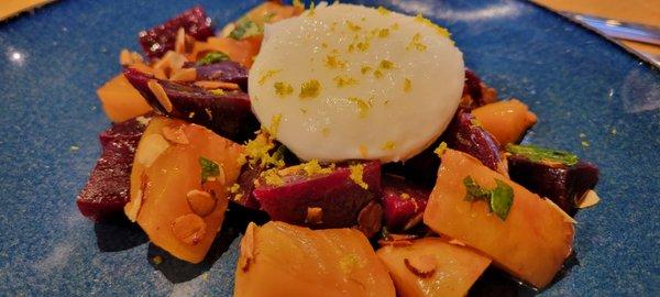 Beet & Burrata almonds, mint, basil, lemon citronette, orange zest