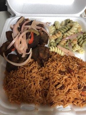 Griot with rice and beans.