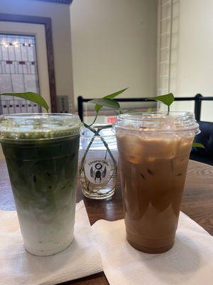 Vanilla iced Matcha , Sweater Weather iced Latte