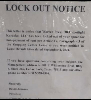 Lock Out Notice