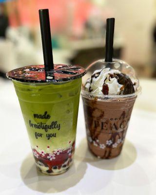 Strawberry matcha latte and Oreo Chocolate goodness