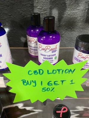 They have their CBD lotion on sale but one get one half off .