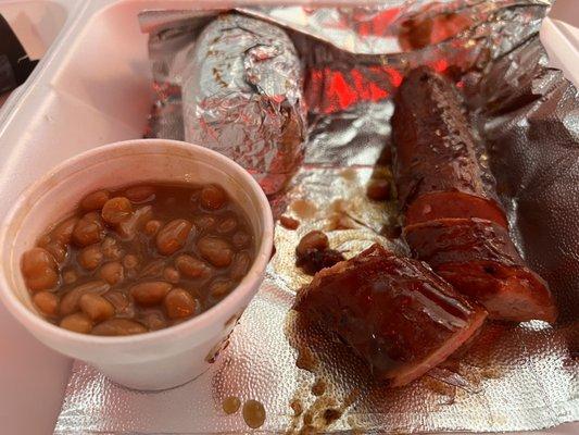 Kielbasa and delightful baked beans