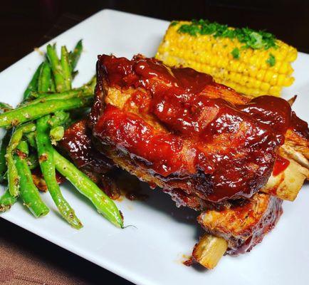 Southern Comfort Food by Chef Corby- 3rd Course- BBQ Baby Back Ribs with corn and garlic green beans