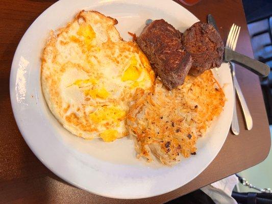 Filet and eggs