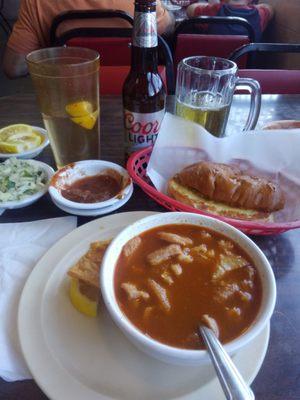 Breakfast of champions. 16oz Menudo and icy cold Coors light.