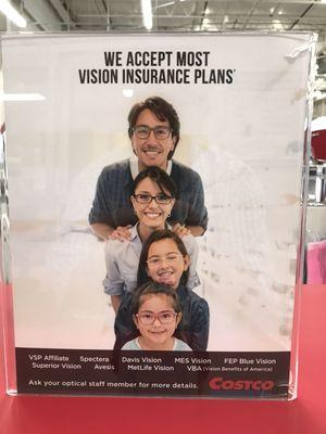 At Costco Optical we accept most insurances.