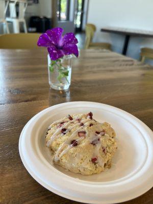 GF strawberry rhubarb scone. Never thought I would eat a scone again