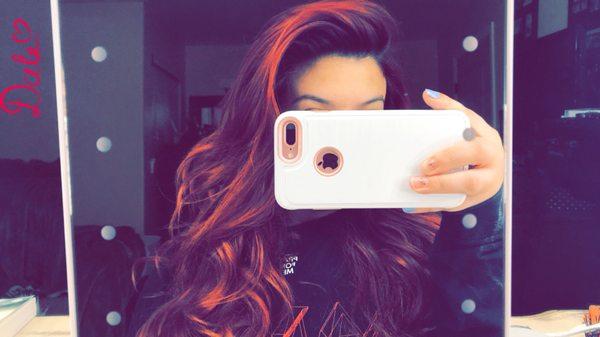 Red hair color after the virgin blonde balayage by Sandra Picazo