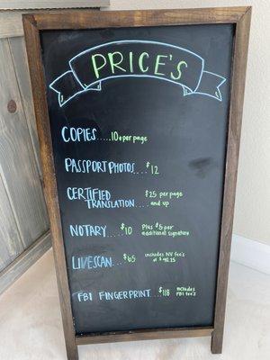 Menu of their pricing