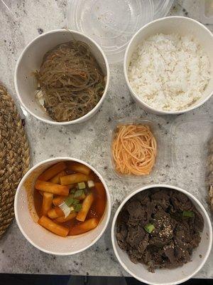 Cup of White Rice, Bulgogi, Japchae, Tteokbokki, Musaengchae ... all amazing!