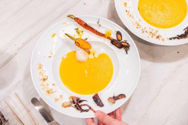 Carrot soup in home private dinner