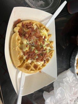 Egg Queso and Bacon Waffle