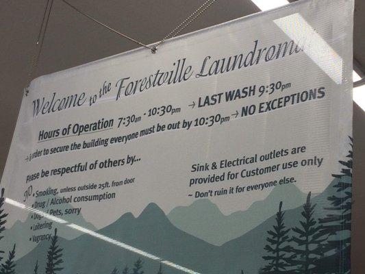 Banner inside the Coin Laundry