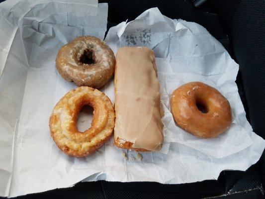 Blueberry Cake, Old Fashioned, Caramel Long John, Yeast donut