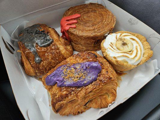 Ube Croissant (3.5 stars), Sesame Croissant (3.5 stars), Raspberry Supreme (4 stars), & Banana Cream Pie (5 stars)