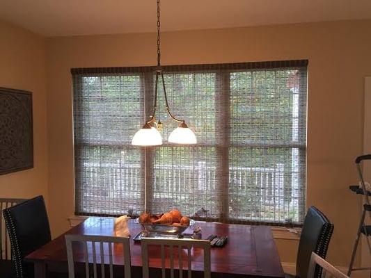 Hunter Douglas Provenance. Woven Wood Shades, no liner done in 816 Spanish Moss, cordless operation. Job done in Creve Couer.