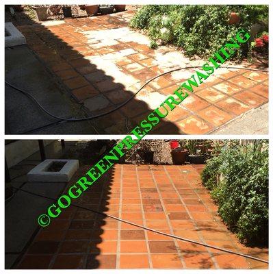 Spring cleaning a brick patio in Calabasas, Ca.