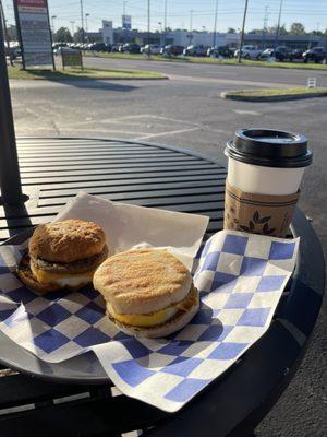 Biscuit sausage egg and cheese sandwich