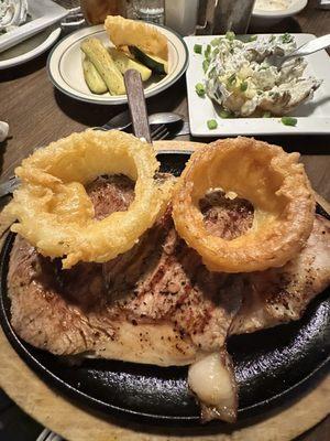 Rib eye steak, fully baked potato & veggies!