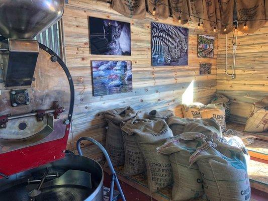 Bags of coffee and Roaster, Steamboat coffee Roasters