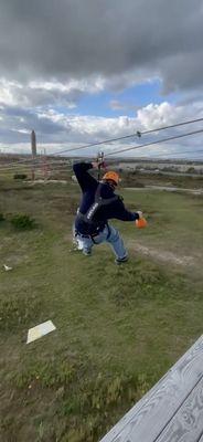 Tossing pumpkins from the zipline