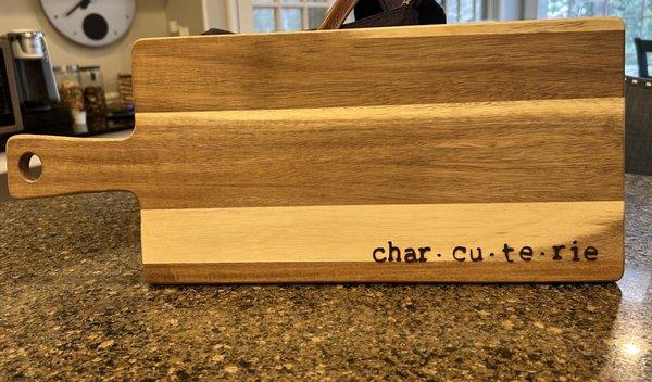 Wood burned charcuterie board